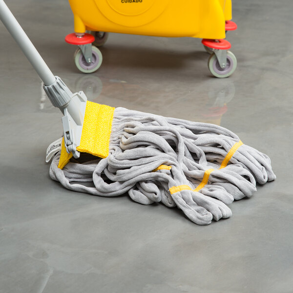 A yellow Unger SmartColor microfiber tube mop head.