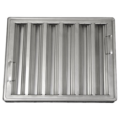 A stainless steel ridged baffle filter for an exhaust hood.