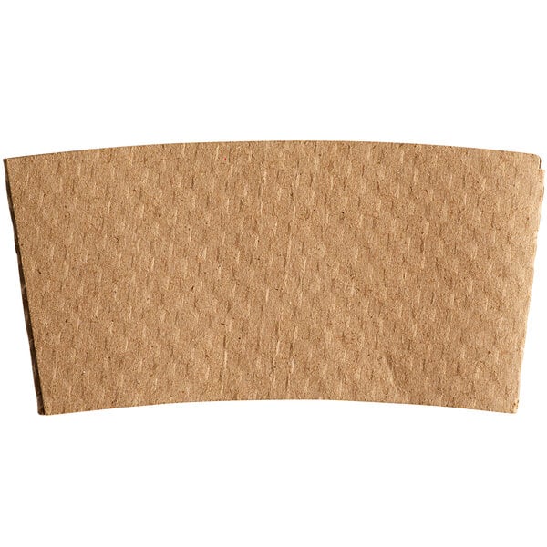 A Natural Kraft brown paper coffee cup sleeve with an embossed design.