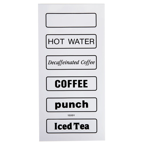 A white Cambro small label with black text reading "hot water" on a beverage dispenser.
