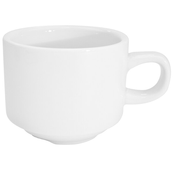 A CAC Super White Clinton Stacking Cup with a white handle.