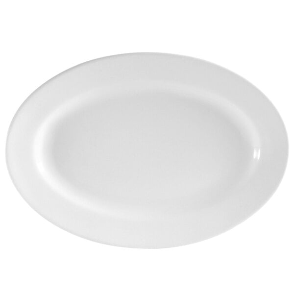 A CAC Clinton white serving platter with a white rim.
