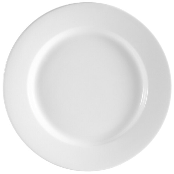 A CAC white porcelain plate with a white rim.