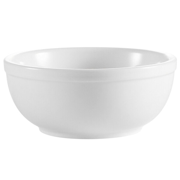 A case of 36 CAC Super White Clinton Rolled Edge Nappie bowls on a white background.