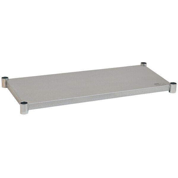 A galvanized metal shelf for Eagle Group adjustable work tables.