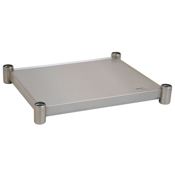 A stainless steel undershelf with metal rods for an Eagle Group work table.