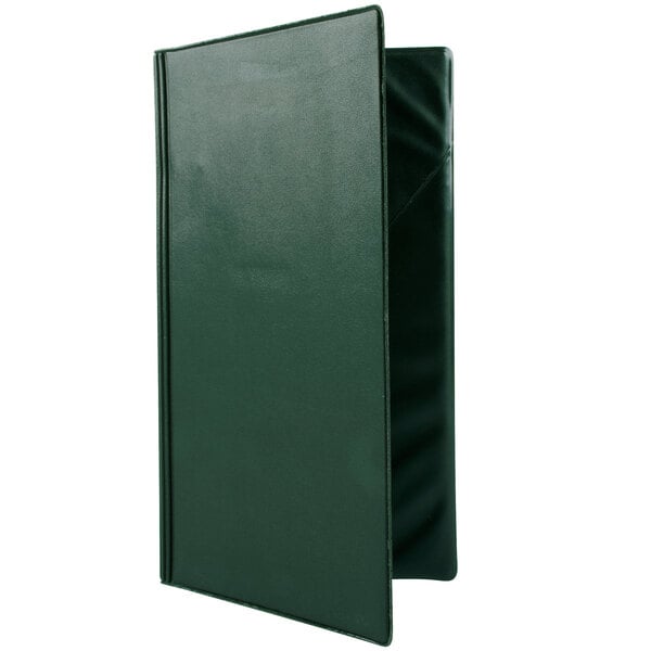 A green leather Menu Solutions guest check presenter.
