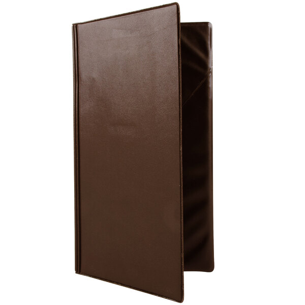 A brown leather Menu Solutions guest check presenter.
