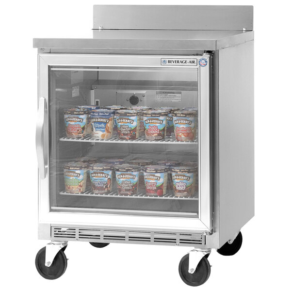 A Beverage-Air worktop freezer with a glass door on a white background.