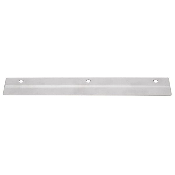 A white metal bar with two holes on it.