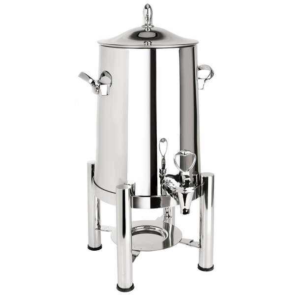 An Eastern Tabletop stainless steel coffee urn with a lid and a handle.