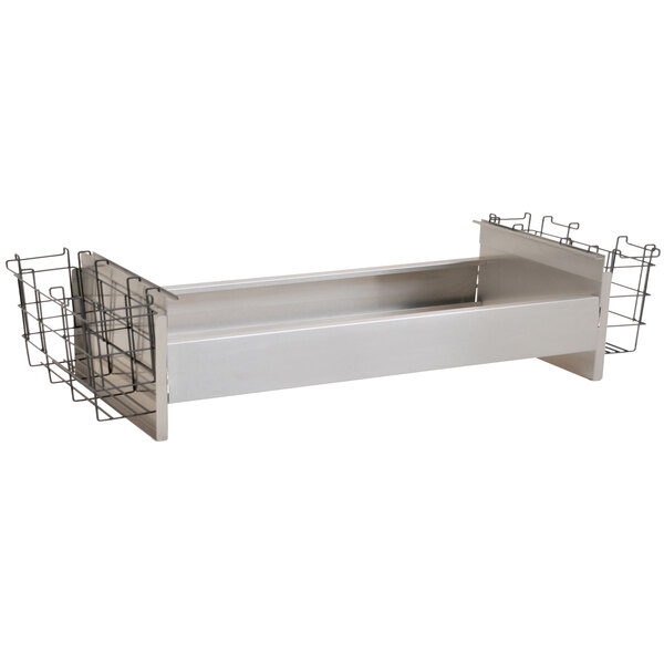 A metal rack with wire dividers for Eagle Group 19" x 42" ice chests.
