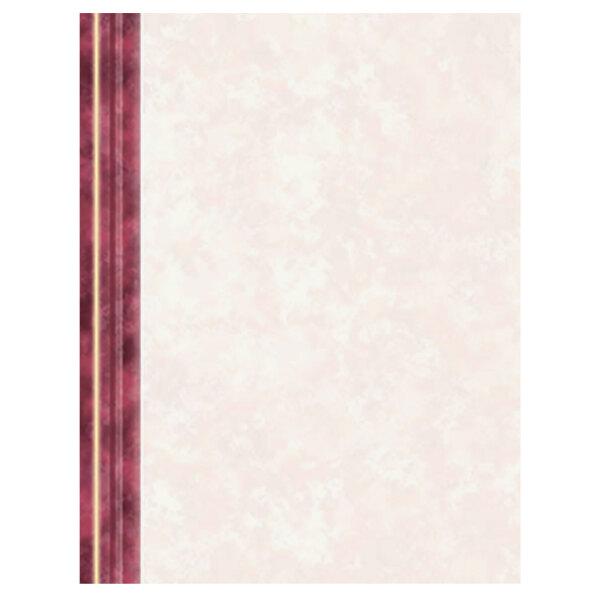 Menu paper with a white background and a red and gold ribbed marble border.