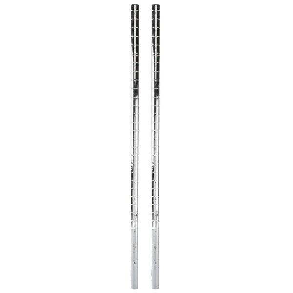 A pair of silver metal poles with white background.