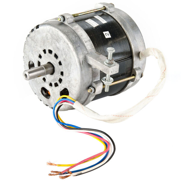 A close-up of a Vollrath 1/2 hp replacement motor with wires.