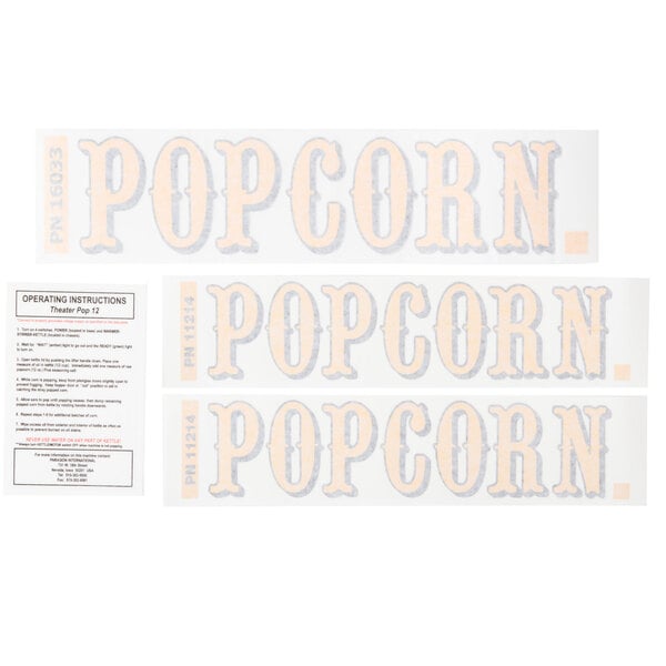 A white paper with the word "popcorn" in black and red letters.