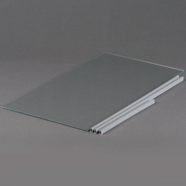 A clear glass panel with a white edge.