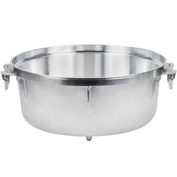 A silver replacement pot with two handles.