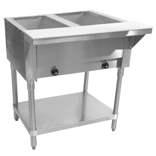 A stainless steel Advance Tabco commercial food warmer with undershelf.