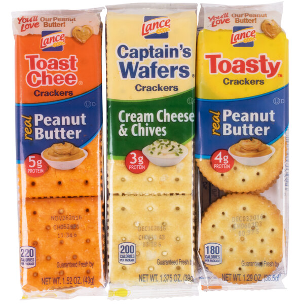 A package of Lance sandwich crackers with a variety of flavors.