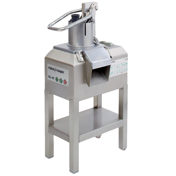 A Robot Coupe commercial food processor with a lid and a handle.