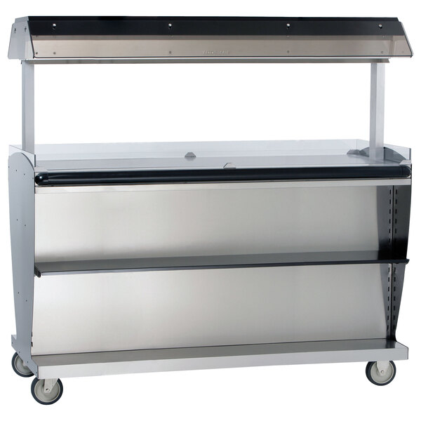An Alto-Shaam stainless steel hot food takeout merchandiser on wheels.