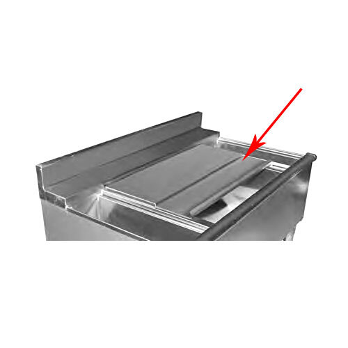 A stainless steel Eagle Group sliding cover kit on a metal surface with a red arrow pointing to the side.
