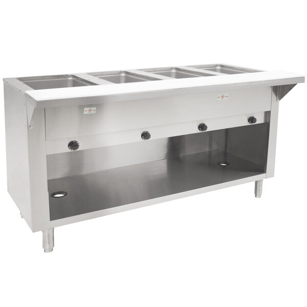 An Advance Tabco stainless steel hot food table with an open well on a counter.