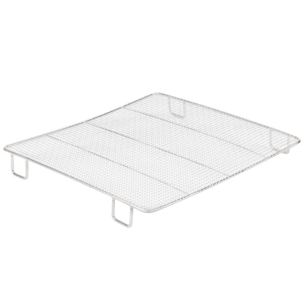 A white metal tray with a wire mesh grate.