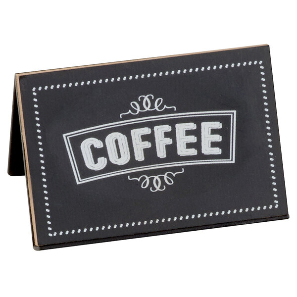 A black Cal-Mil chalkboard sign with white text that says "Coffee"