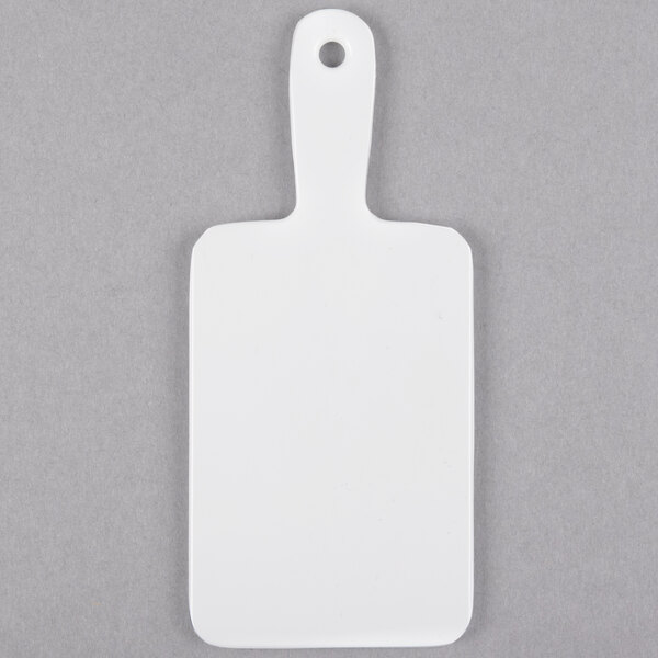 A white plastic Cal-Mil Write-On Paddle Sign with a handle.