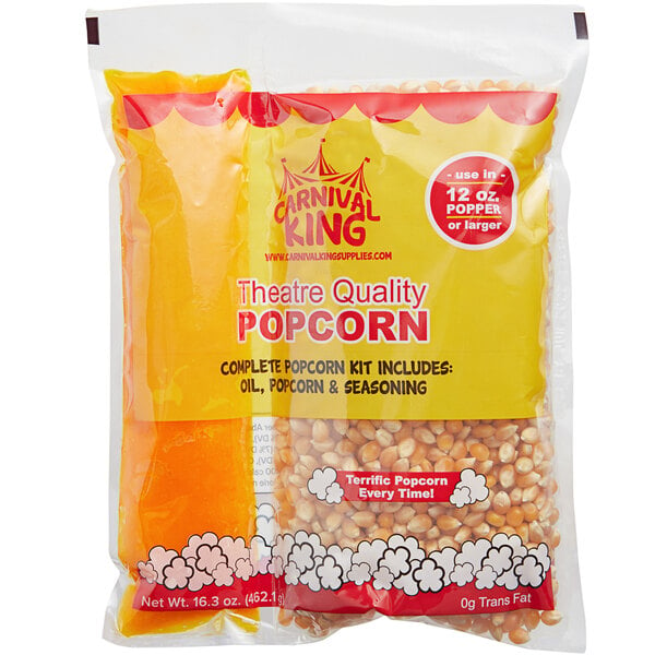 A Carnival King popcorn kit bag on a white background.