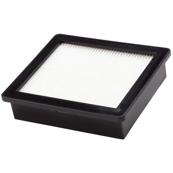 A close-up of a black square ProTeam HEPA filter.
