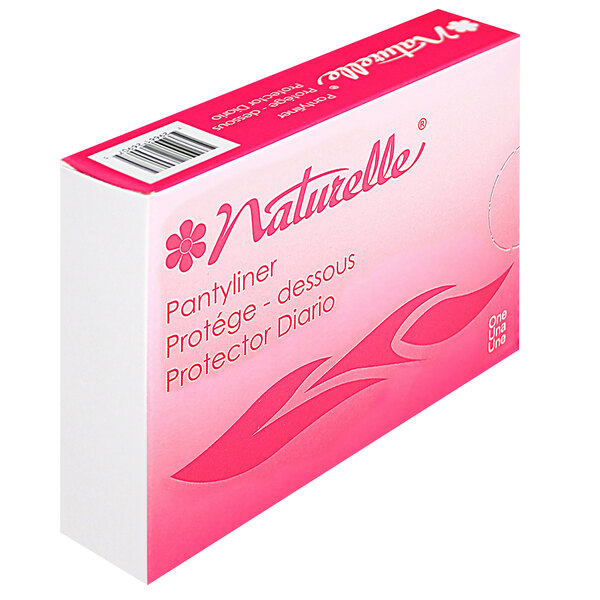 A pink box with white text reading "Impact Naturelle Pantyliners" on a white background.
