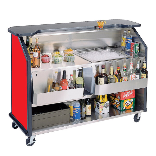 A Lakeside portable bar cart with drinks and ice on it.