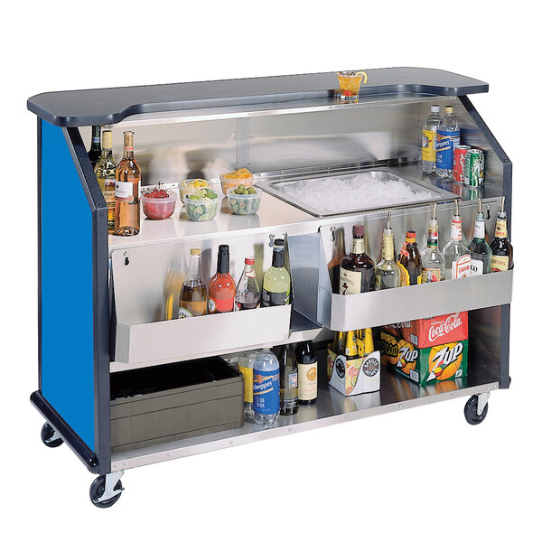 A Lakeside portable bar cart full of drinks and beverages.