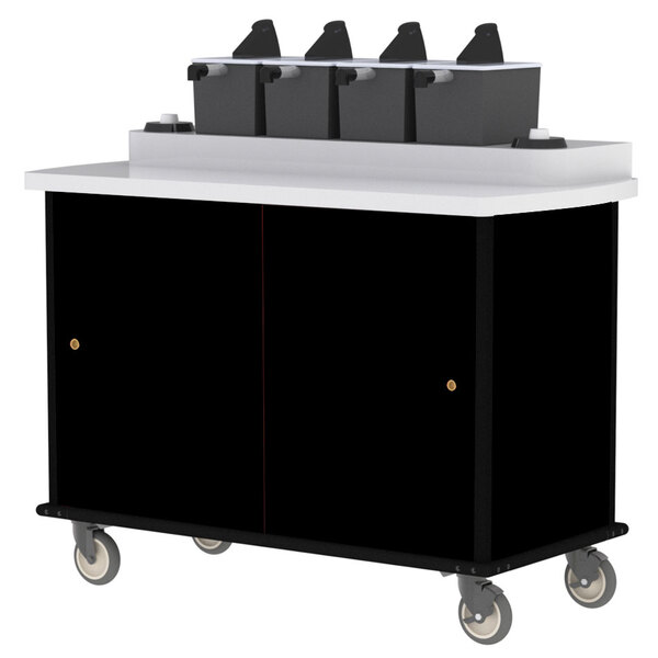 A black Lakeside condiment cart with a white top.