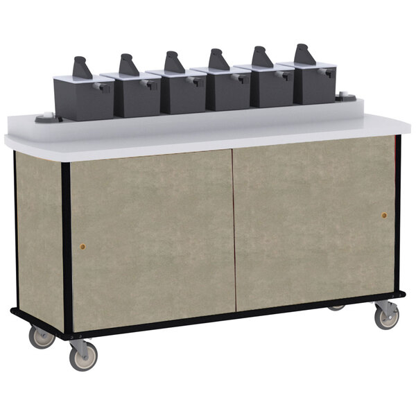 A beige Lakeside Condi-Express cart with cup dispensers on top.