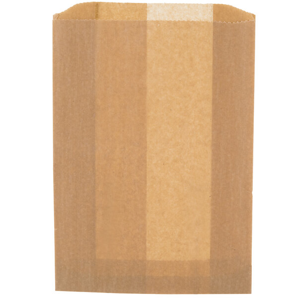 A brown paper bag with a white background and black stripe.