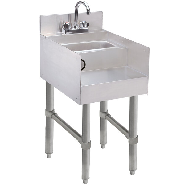 A stainless steel Advance Tabco blender station with a dump sink and faucet.