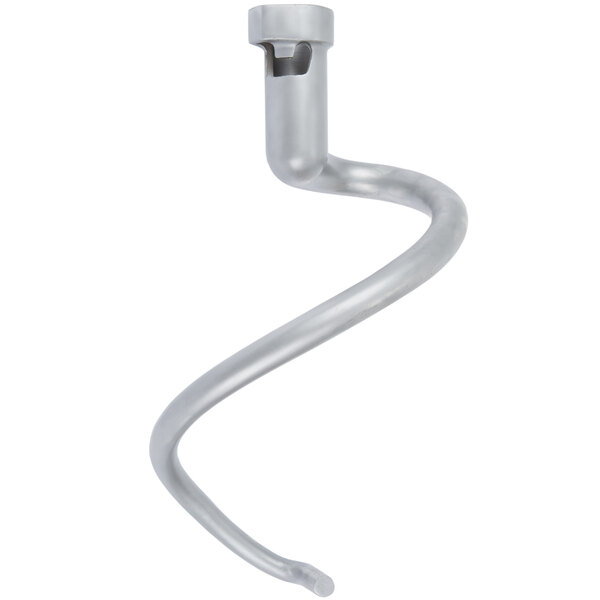 A spiral metal Avantco dough hook with a white background.