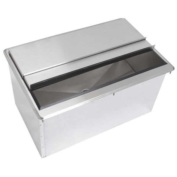 An Advance Tabco stainless steel drop-in ice bin with a lid.