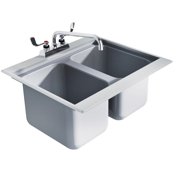An Advance Tabco stainless steel drop-in bar sink with two compartments.