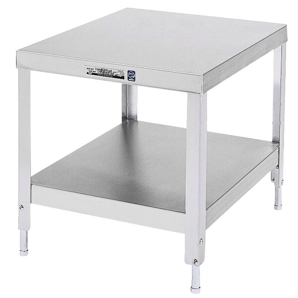 A Lakeside stainless steel equipment stand with undershelf on a table.