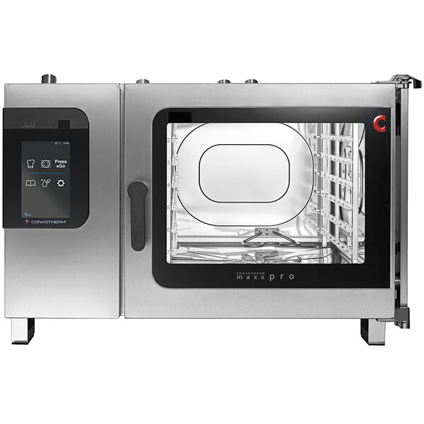 A silver Convotherm Maxx Pro combi oven with a glass door.