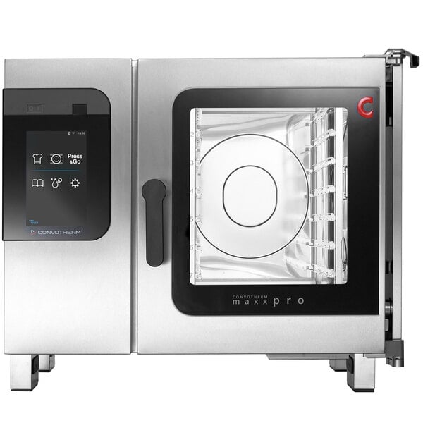 A stainless steel Convotherm Maxx Pro combi oven with easyTouch controls and a digital display.