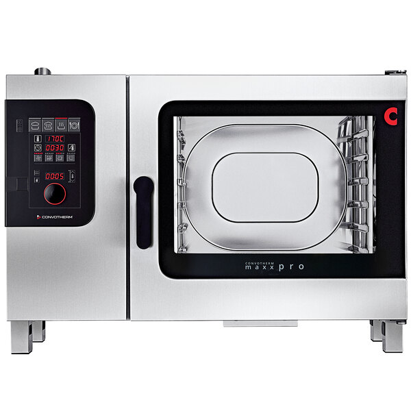 A silver stainless steel Convotherm Maxx Pro combi oven with easyDial controls and a digital display.