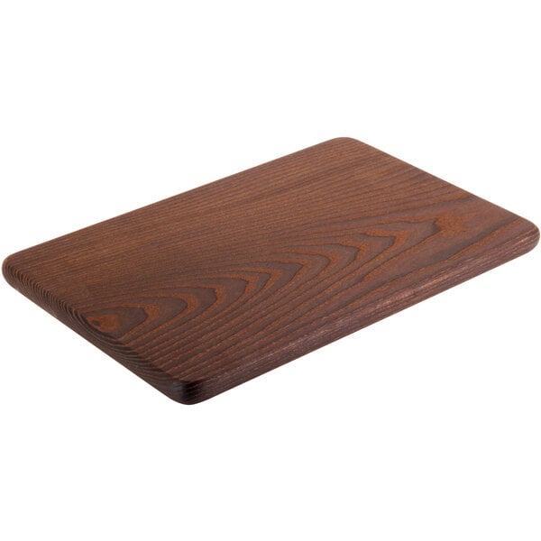 An American Metalcraft ash wood serving board with a dark stain.