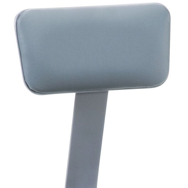 A close-up of a gray National Public Seating padded backrest with metal accents.