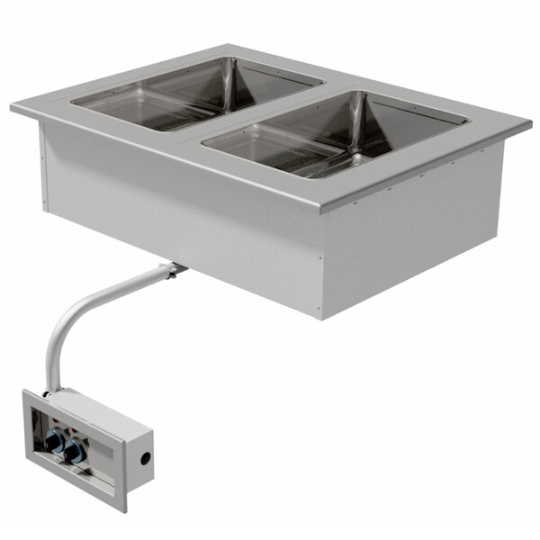A stainless steel drop-in sealed electric food well unit with two wells by Advance Tabco.
